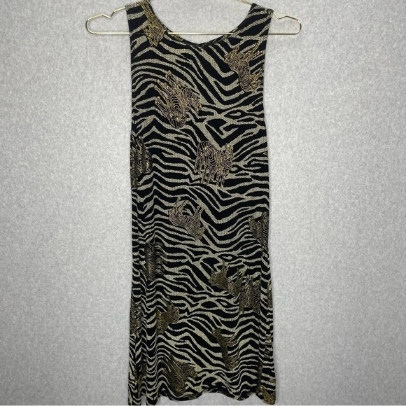 Vintage Dresses & Skirts - VTG Aspeed Design Gothic Punk Grunge Zebra Metallic Print Slinky Gold Mini Dress